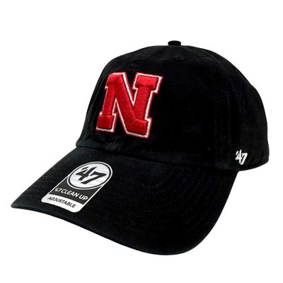 Nebraska Cornhuskers Men’s Black 47 Brand Clean Up Adjustable Hat