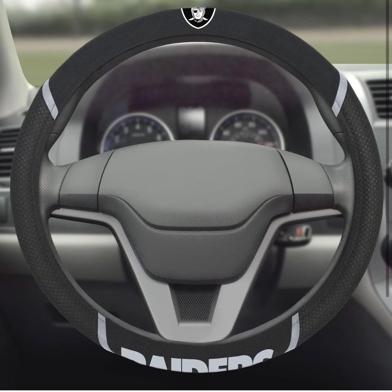 Las Vegas Raiders Embroidered Car Steering Wheel Cover Las Vegas Raiders Embroidered Car Steering Wheel Cover
