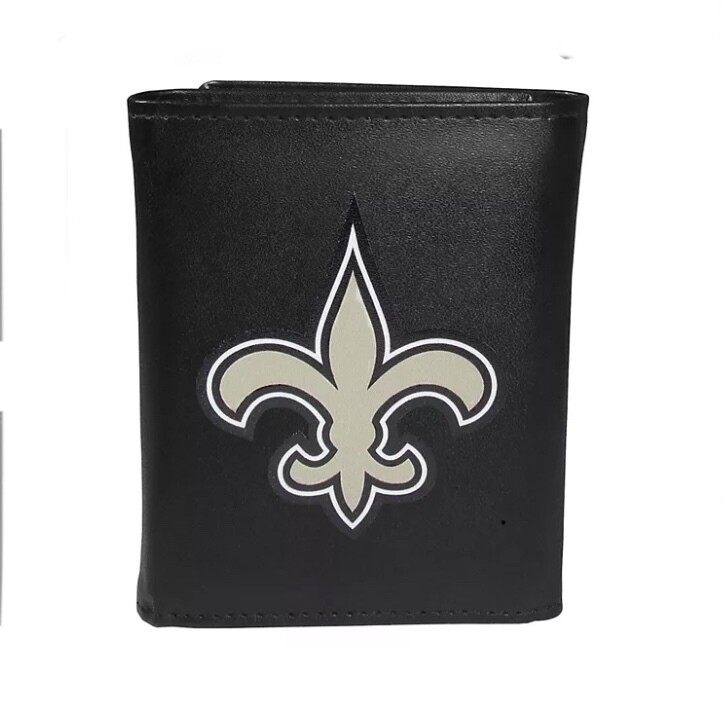 New Orleans Saints Fine Grain Leather Tri-Fold Black Wallet New Orleans Saints Fine Grain Leather Tri-Fold Black Wallet