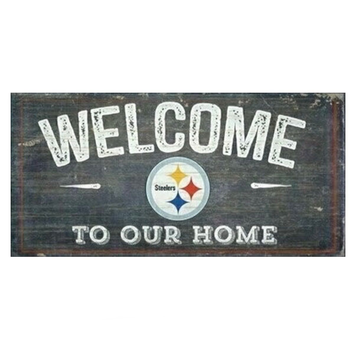 Pittsburgh Steelers 6" x 12" Wooden Welcome Sign