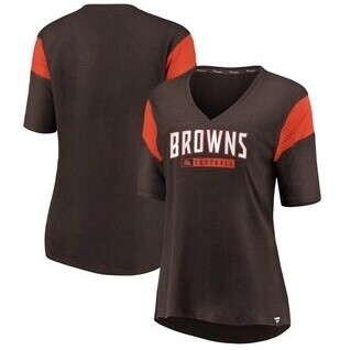 Cleveland Browns Women's Brown Iconic Mesh Piecing V-Neck T-Shirt Cleveland Browns Women's Brown Iconic Mesh Piecing V-Neck T-Shirt