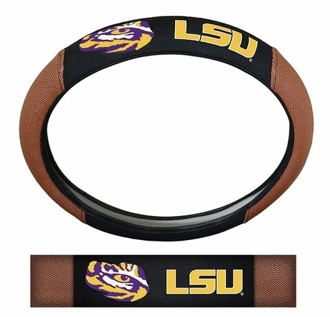 LSU Tigers Premium Embroidered Pigskin Style Car Steering Wheel Cover LSU Tigers Premium Embroidered Pigskin Style Car Steering Wheel Cover