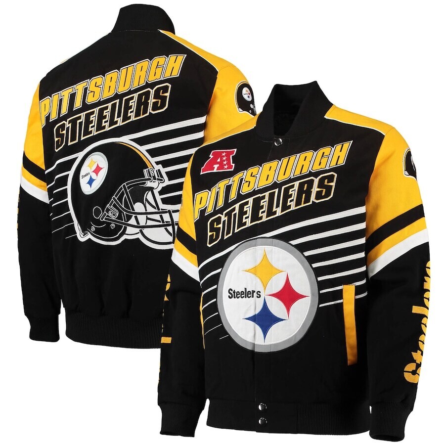 Pittsburgh Steelers Men’s G-III Sports by Carl Banks Extreme Strike Cotton Twill Full-Snap Jacket Pittsburgh Steelers Men’s G-III Sports by Carl Banks Extreme Strike Cotton Twill Full-Snap Jacket