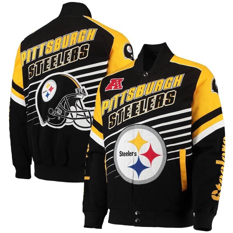 Pittsburgh Steelers Men’s G-III Sports by Carl Banks Extreme Strike Cotton Twill Full-Snap Jacket Pittsburgh Steelers Men’s G-III Sports by Carl Banks Extreme Strike Cotton Twill Full-Snap Jacket