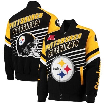 Pittsburgh Steelers Men’s G-III Sports by Carl Banks Extreme Strike Cotton Twill Full-Snap Jacket Pittsburgh Steelers Men’s G-III Sports by Carl Banks Extreme Strike Cotton Twill Full-Snap Jacket