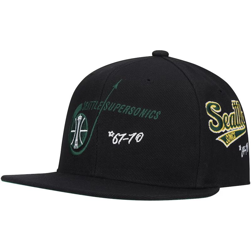 Seattle SuperSonics Men’s Mitchell & Ness Black Hardwood Classics Timeline Fitted Hat Seattle SuperSonics Men’s Mitchell & Ness Black Hardwood Classics Timeline Fitted Hat