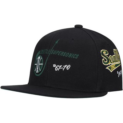 Seattle SuperSonics Men’s Mitchell & Ness Black Hardwood Classics Timeline Fitted Hat Seattle SuperSonics Men’s Mitchell & Ness Black Hardwood Classics Timeline Fitted Hat