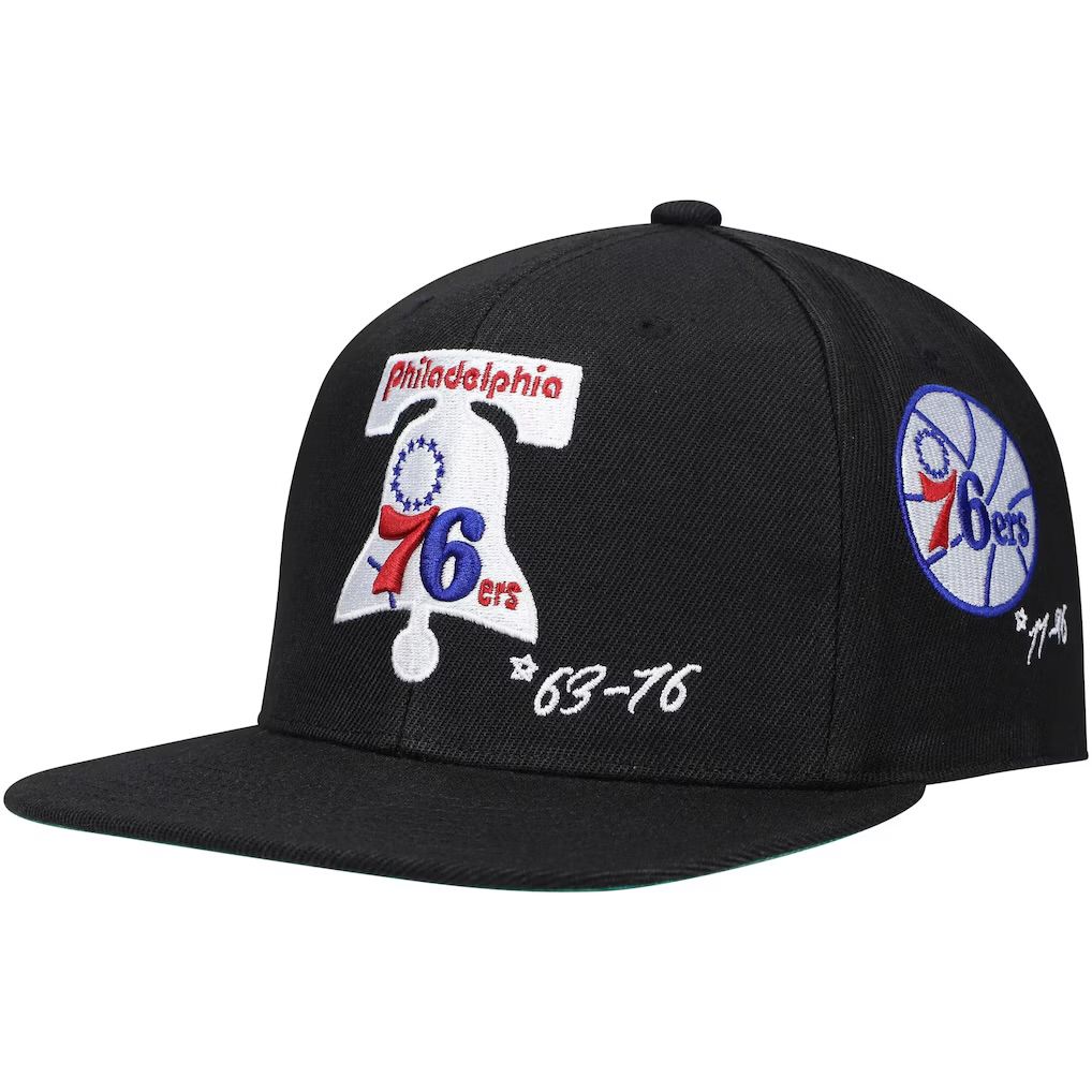 Philadelphia 76ers Men’s Mitchell & Ness Black Hardwood Classics Timeline Fitted Hat Philadelphia 76ers Men’s Mitchell & Ness Black Hardwood Classics Timeline Fitted Hat