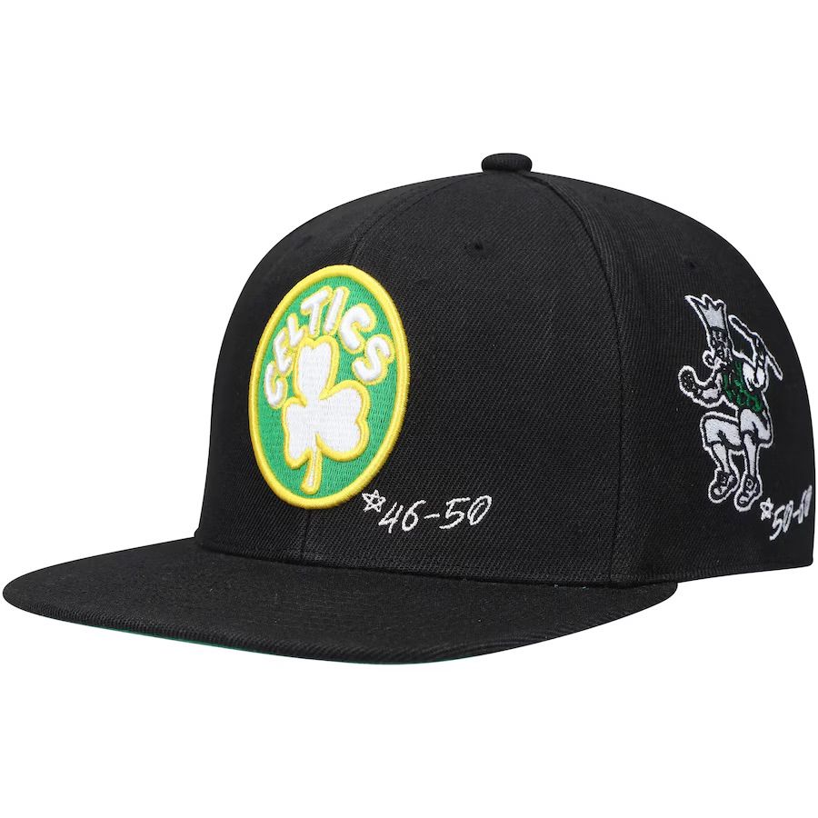 Boston Celtics Men’s Mitchell & Ness Black Hardwood Classics Timeline Fitted Hat Boston Celtics Men’s Mitchell & Ness Black Hardwood Classics Timeline Fitted Hat