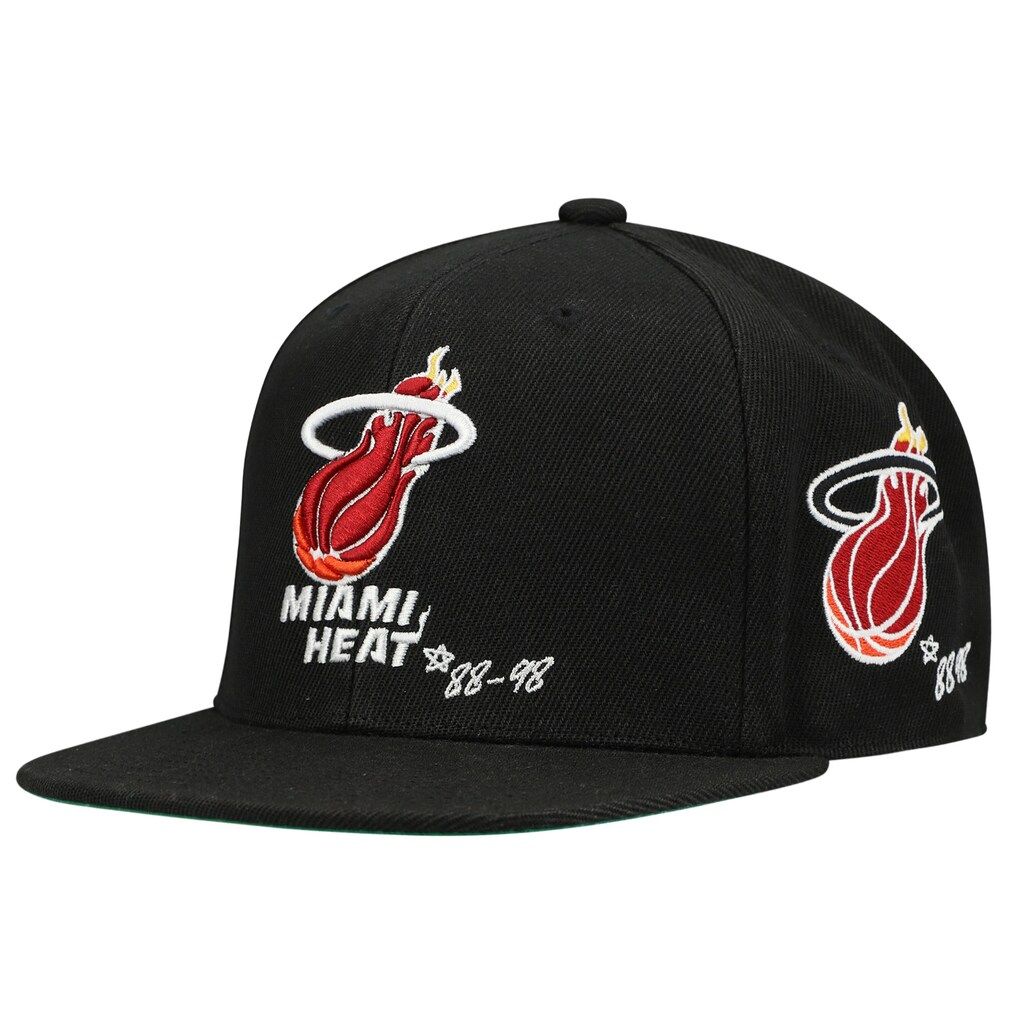 Miami Heat Men’s Mitchell & Ness Black Hardwood Classics Timeline Fitted Hat