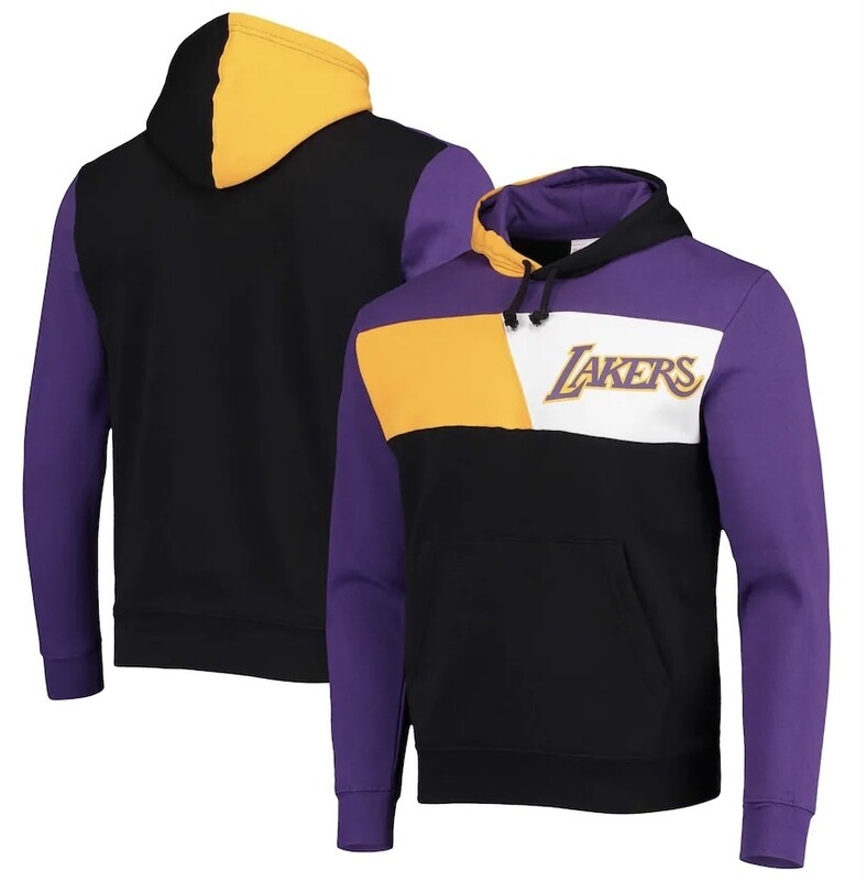 Los Angeles Lakers Men’s Mitchell & Ness Hardwood Classics Colorblock Fleece Pullover Hoodie Los Angeles Lakers Men’s Mitchell & Ness Hardwood Classics Colorblock Fleece Pullover Hoodie