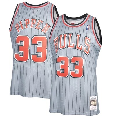 Chicago Bulls Scottie Pippen 1995-96 Men's Gray Pinstripe Mitchell & Ness Reload Swingman Jersey