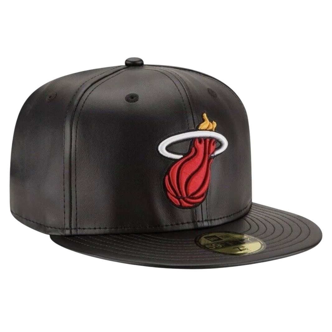Miami Heat Men's Faux Leather New Era 59Fifty Fitted Hat Miami Heat Men's Faux Leather New Era 59Fifty Fitted Hat