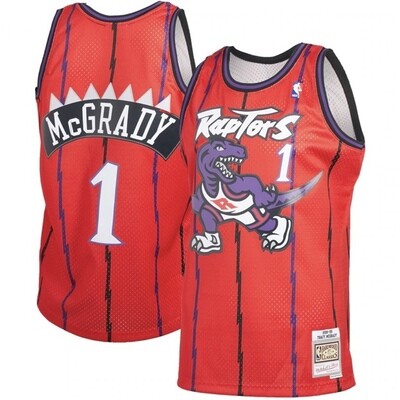 Toronto Raptors Tracy McGrady 1998-99 Men's Red Pinstripe Mitchell & Ness Reload Swingman Jersey