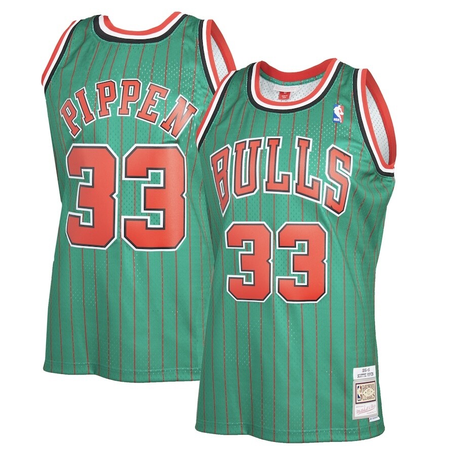 Chicago Bulls Scottie Pippen 1995-96 Men's Green Pinstripe Mitchell & Ness Reload Swingman Jersey