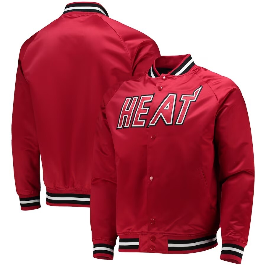 Miami Heat Men's Red Throwback Mitchell & Ness Lightweight Satin Full-Snap Jacket