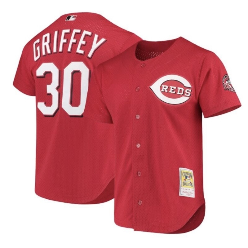 Cincinnati Reds Ken Griffey Jr. Men's 2000 Red Mesh Full Button Up Mitchell & Ness Jersey