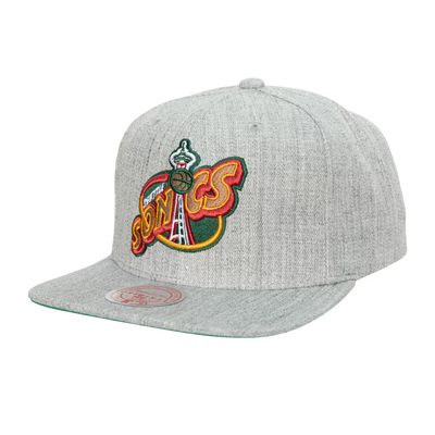 Seattle SuperSonics Men’s Heather Grey 2.0 Mitchell & Ness Team Snapback Hat