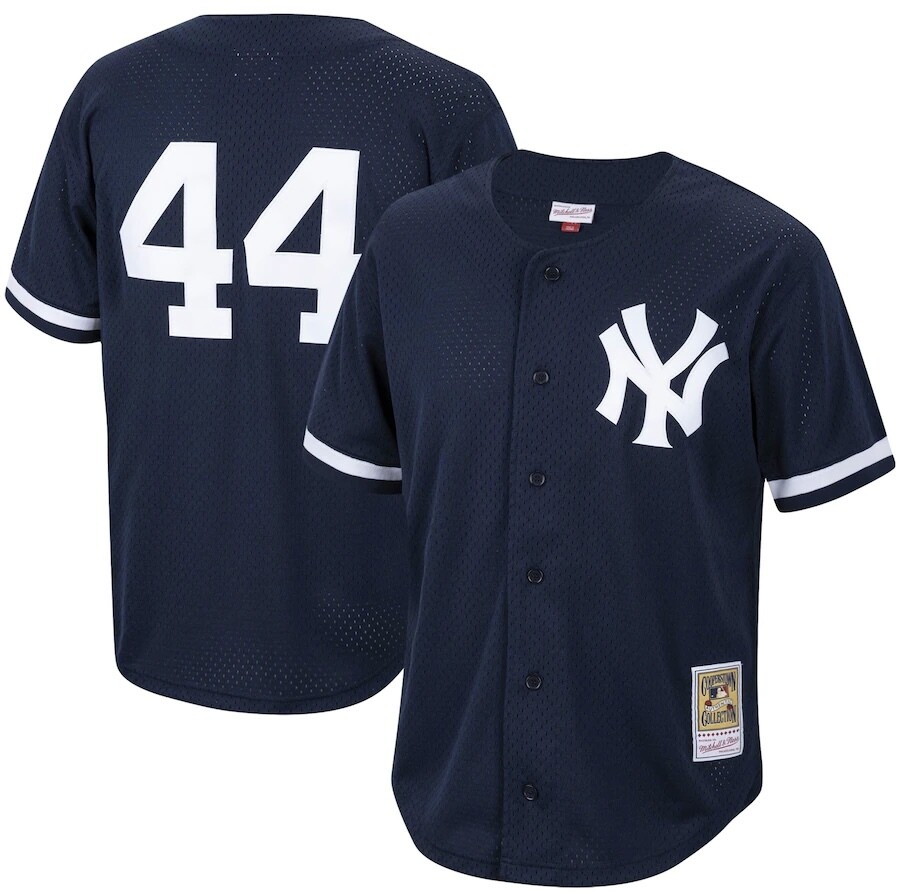 New York Yankees Reggie Jackson 1997 Men’s Navy Full Button Up Mitchell & Ness Mesh Jersey New York Yankees Reggie Jackson 1997 Men’s Navy Full Button Up Mitchell & Ness Mesh Jersey