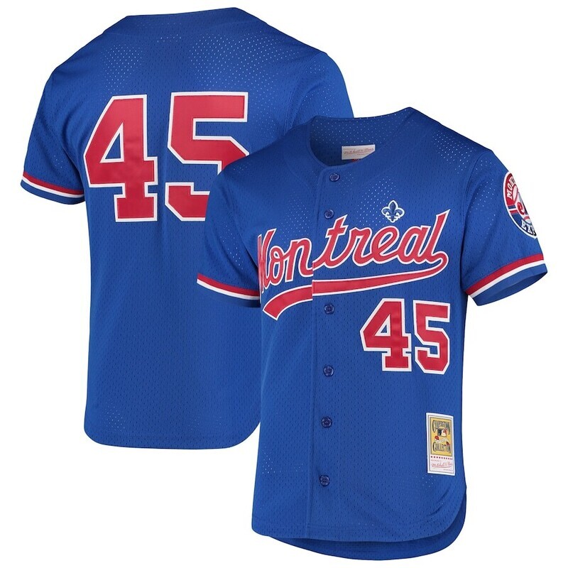 Montreal Expos Pedro Martinez 1997 Men's Blue Mitchell & Ness BP Button Front Jersey Montreal Expos Pedro Martinez 1997 Men's Blue Mitchell & Ness BP Button Front Jersey