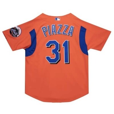 New York Mets Mike Piazza Orange Full Button Up Jersey
