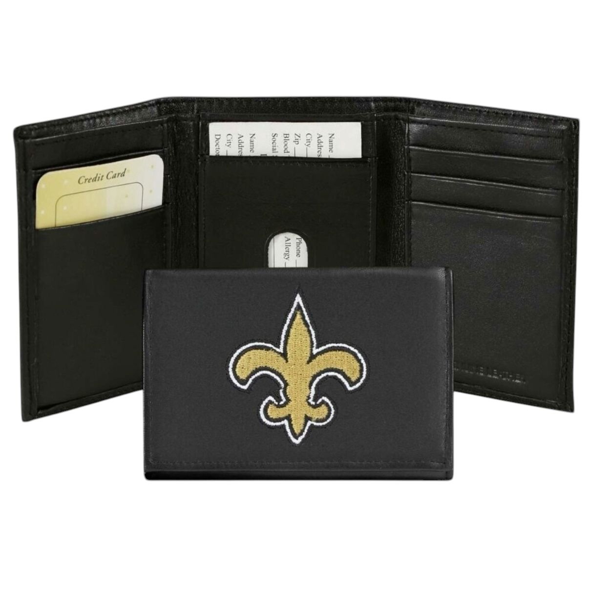 New Orleans Saints Leather Embroidered Tri-Fold Wallet