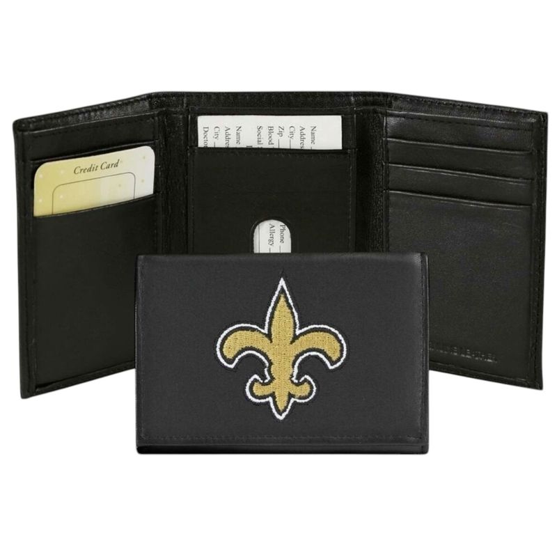 New Orleans Saints Leather Embroidered Tri-Fold Wallet