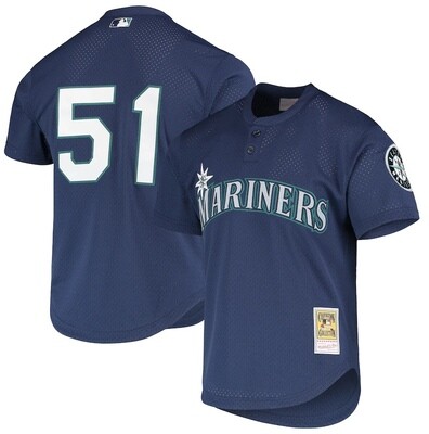 Seattle Mariners Ichiro Suzuki 2002 Men's Blue Mitchell & Ness Mesh Jersey Seattle Mariners Ichiro Suzuki 2002 Men's Blue Mitchell & Ness Mesh Jersey