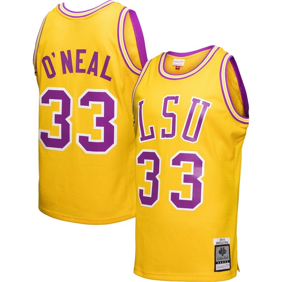 LSU Tigers Shaquille O’Neal 1990-91 Yellow Men's Mitchell & Ness College Vault Jersey LSU Tigers Shaquille O’Neal 1990-91 Yellow Men's Mitchell & Ness College Vault Jersey
