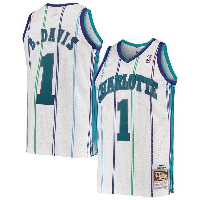 Charlotte Hornets Baron Davis 1999-00 Men's White Mitchell & Ness Swingman Jersey Charlotte Hornets Baron Davis 1999-00 Men's White Mitchell & Ness Swingman Jersey