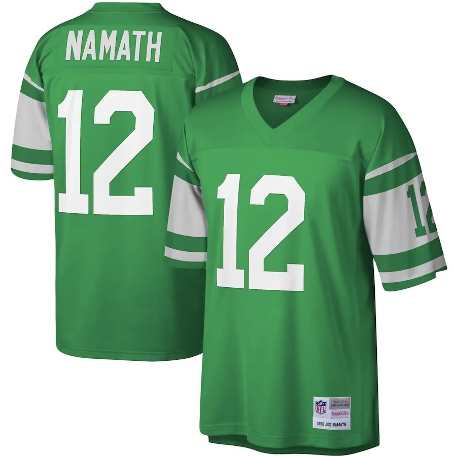 New York Jets Joe Namath 1968 Green Throwback Mitchell & Ness Men's Legacy Jersey New York Jets Joe Namath 1968 Green Throwback Mitchell & Ness Men's Legacy Jersey
