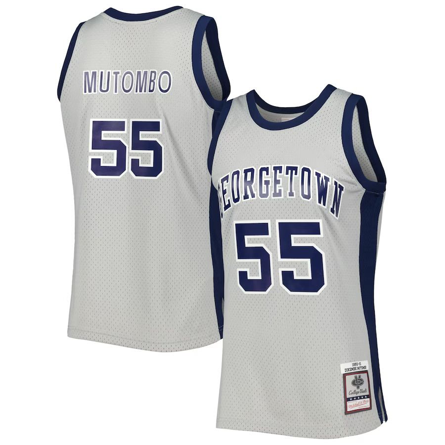 Georgetown Hoyas Dikembe Mutombo 1990-1991 Grey Men's Mitchell & Ness College Vault Jersey