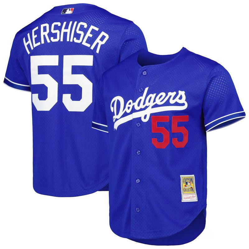 Los Angeles Dodgers Orel Hershiser 2000 Men's Blue Mitchell & Ness Mesh Full Button Up Jersey Los Angeles Dodgers Orel Hershiser 2000 Men's Blue Mitchell & Ness Mesh Full Button Up Jersey