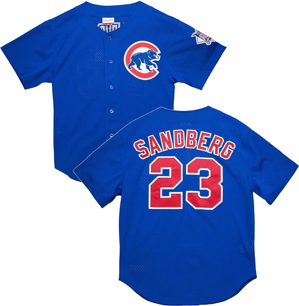 Chicago Cubs Ryne Sandberg 1997 Men's Blue Mitchell & Ness Mesh Full Button Up Jersey