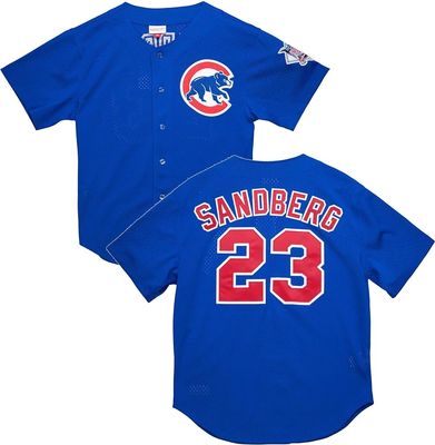 Chicago Cubs Ryne Sandberg 1997 Men's Blue Mitchell & Ness Mesh Full Button Up Jersey