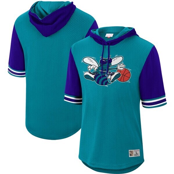 Charlotte Hornets Men's Mitchell & Ness Teal Hardwood Classics Buzzer Beater Mesh Pullover Hoodie Charlotte Hornets Men's Mitchell & Ness Teal Hardwood Classics Buzzer Beater Mesh Pullover Hoodie