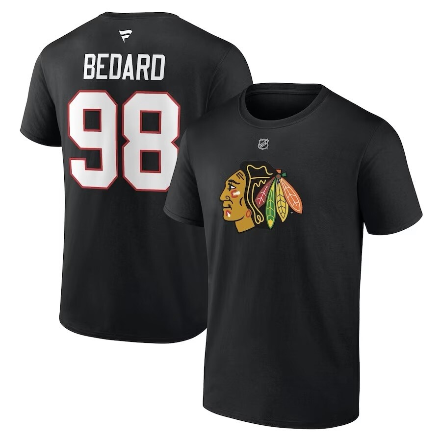 Chicago Blackhawks Connor Bedard Men’s Fanatics Branded Black 2023 NHL Draft Authentic Stack Player Name & Number T-Shirt Chicago Blackhawks Connor Bedard Men’s Fanatics Branded Black 2023 NHL Draft Authentic Stack Player Name & Number T-Shirt