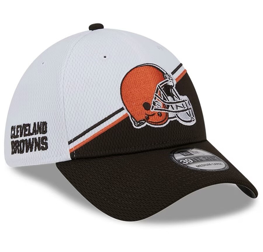 Cleveland Browns Men’s New Era White/Brown Sideline 39THIRTY Flex Hat Cleveland Browns Men’s New Era White/Brown Sideline 39THIRTY Flex Hat
