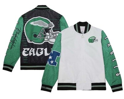 Philadelphia Eagles Men’s White Mitchell & Ness Team Burst Warm-Up Full-Zip Jacket Philadelphia Eagles Men’s White Mitchell & Ness Team Burst Warm-Up Full-Zip Jacket