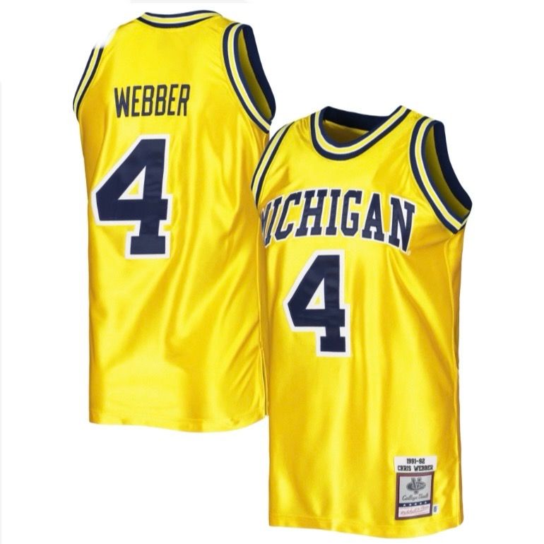 Michigan Wolverines Chris Webber 1991-92 Yellow Men's Mitchell & Ness College Vault Jersey Michigan Wolverines Chris Webber 1991-92 Yellow Men's Mitchell & Ness College Vault Jersey