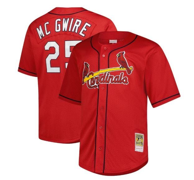 St. Louis Cardinals Mark McGwire 1998 Men's Red Mitchell & Ness Mesh Full Button Up Jersey