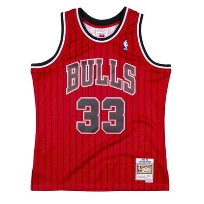 Chicago Bulls Scottie Pippen 1995-96 Men's Red Pinstripe Mitchell & Ness Swingman Jersey