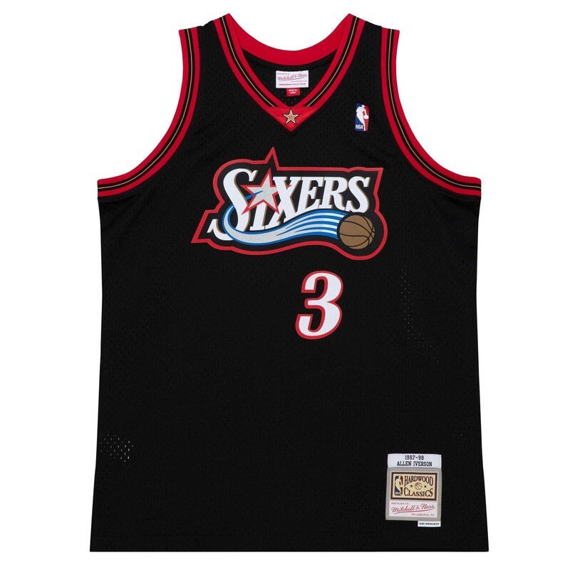 Philadelphia 76ers Allen Iverson 1997-98 Men's Black Mitchell & Ness Swingman Jersey Philadelphia 76ers Allen Iverson 1997-98 Men's Black Mitchell & Ness Swingman Jersey