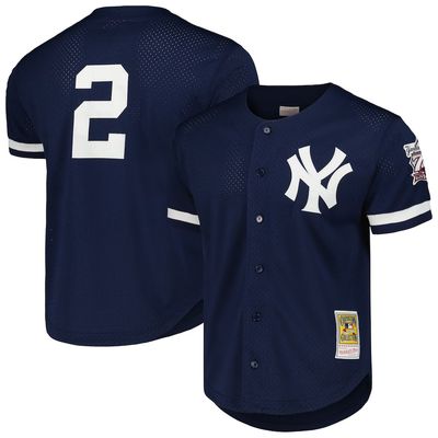 New York Yankees Derek Jeter 75th Patch 1998 Men's Navy Mitchell & Ness Batting Practice Mesh Button-Up Jersey New York Yankees Derek Jeter 75th Patch 1998 Men's Navy Mitchell & Ness Batting Practice Mesh Button-Up Jersey