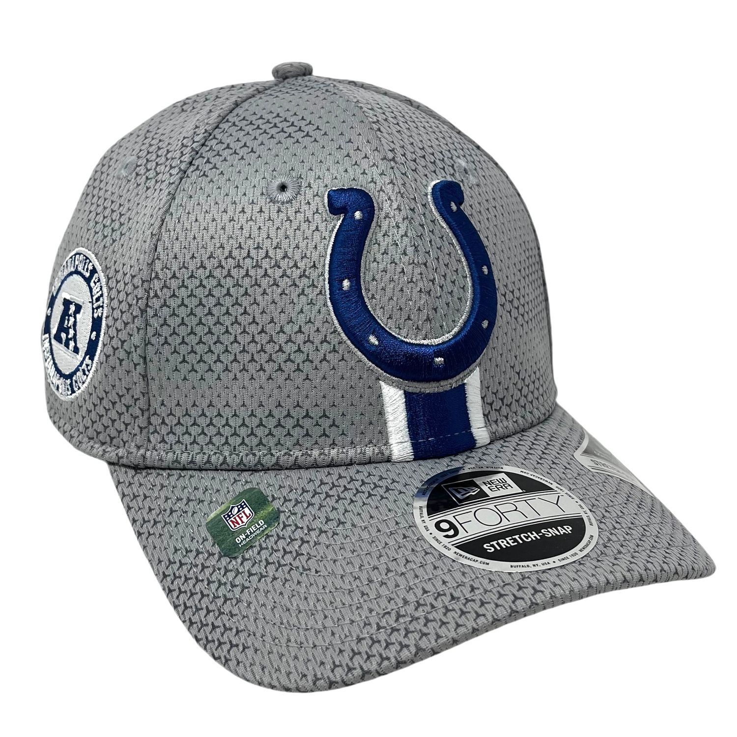 Indianapolis Colts Men's Gray New Era Sideline 9FORTY Stretch-Snap Hat