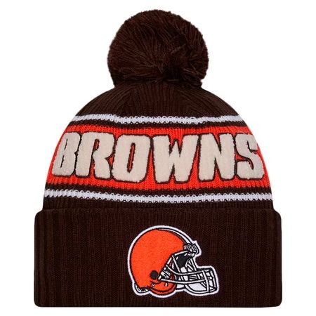 Cleveland Browns Men’s Brown New Era Sideline Cuffed Pom Knit Hat Cleveland Browns Men’s Brown New Era Sideline Cuffed Pom Knit Hat