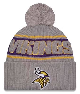 Minnesota Vikings Men’s Gray New Era Sideline Cuffed Pom Knit Hat