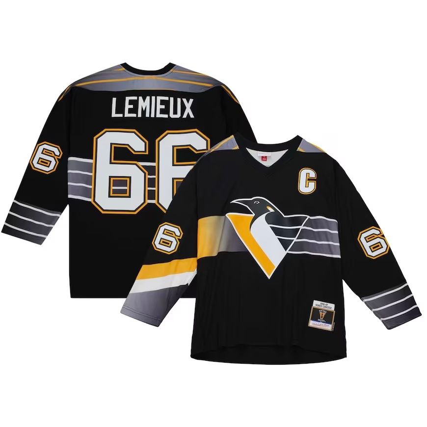 Pittsburgh Penguins Mario Lemieux 1996-97 Men’s Black Mitchell & Ness Blue Line Player Jersey Pittsburgh Penguins Mario Lemieux 1996-97 Men’s Black Mitchell & Ness Blue Line Player Jersey