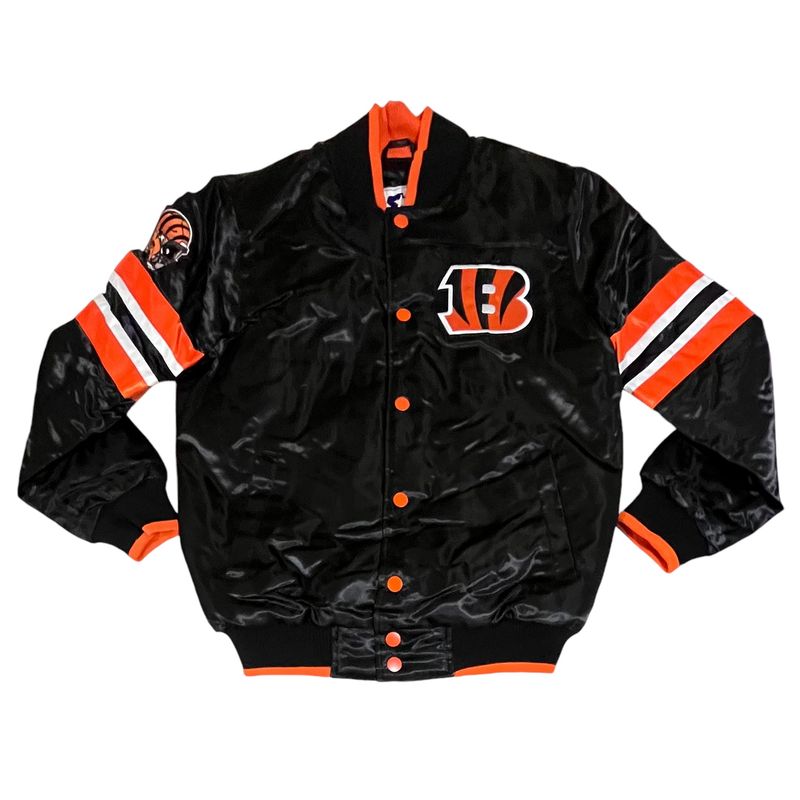 Cincinnati Bengals Men’s Black Starter Satin Full-Snap Jacket Cincinnati Bengals Men’s Black Starter Satin Full-Snap Jacket