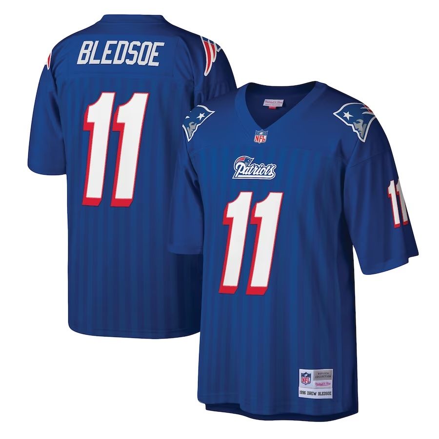 New England Patriots Drew Bledsoe 1996 Blue Mitchell & Ness Men's Legacy Jersey New England Patriots Drew Bledsoe 1996 Blue Mitchell & Ness Men's Legacy Jersey